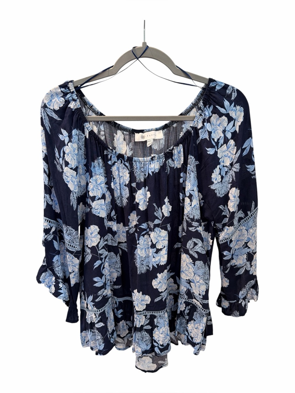 FEVER Blue Floral Print Peasant Top size petite x large